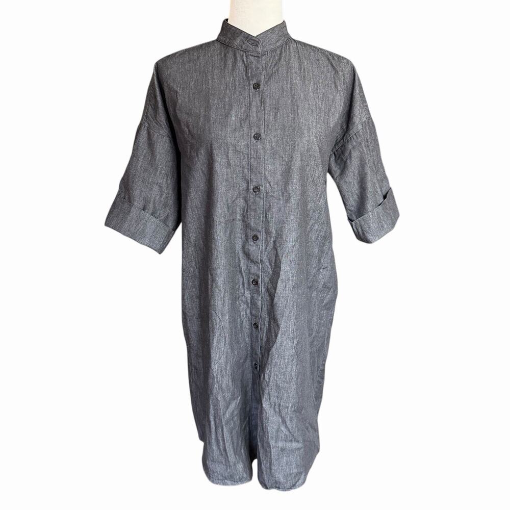 kal rieman drop sleeve shirtdress dark denim Sz Small Classic Minimalism $420